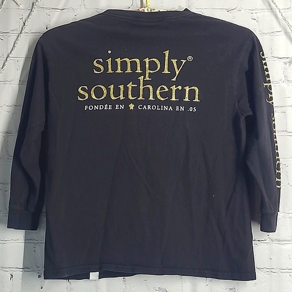Simply Southern Black Gold Sparkle Logo Spellout Long Sleeve Tee Youth Size Sm - Picture 1 of 14